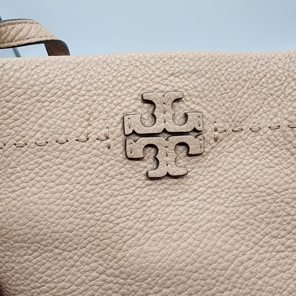 Tory Burch McGraw Crossbody Women's Small Beige Pebbled Leather Tassel Purse